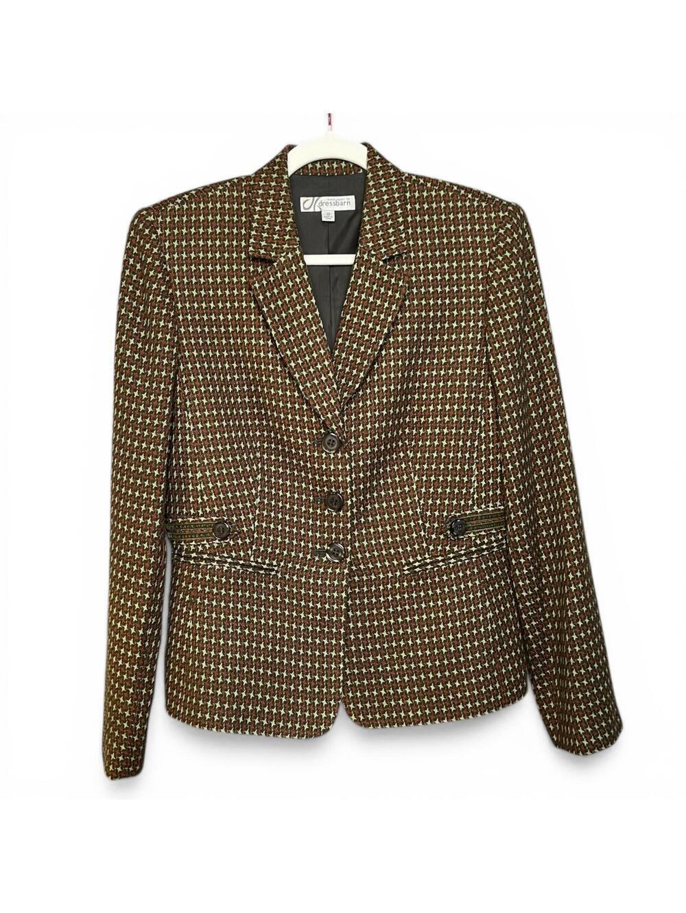 Vintage Brown and Orange Houndstooth Wool Blend Blazer Jacket